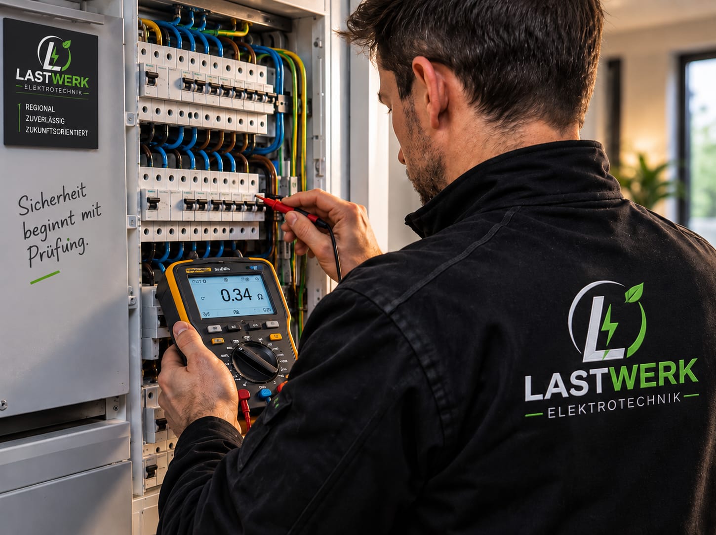 Visualisierung einer elektrischen Anlagenprüfung mit Messgerät an einer Verteilung
