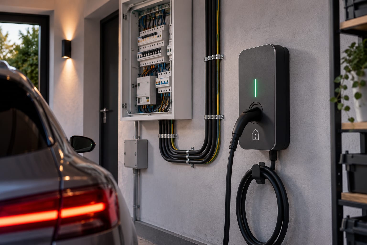 Wallbox mit elektrischer Verteilung und fachgerecht ausgeführter Elektroinstallation