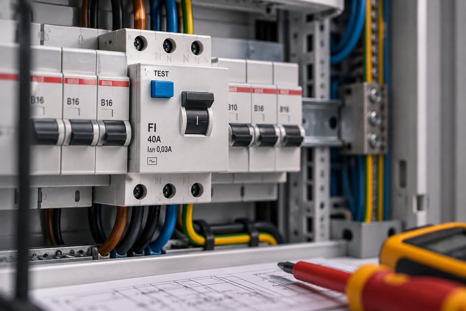 FI-Schalter in einer modernen elektrischen Unterverteilung